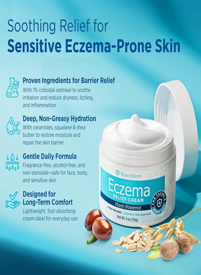 Roycederm Eczema & Psoriasis Cream for Dry, Itchy Skin – Moisturizer for Sensitive Skin, Eczema, Psoriasis & Dermatitis – 1% Colloidal Oatmeal + Ceramides – Steroid-Free for Adults, Kids & Babies - Image 2